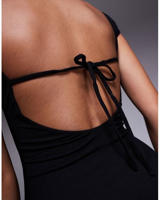 Oh Polly Black Marina Square Neck Mini Dress