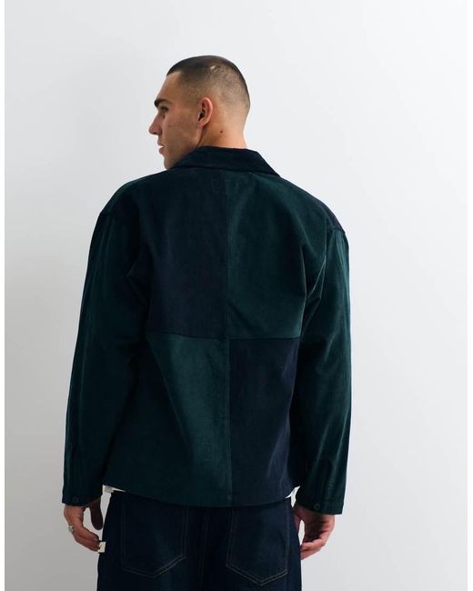 Parlez Blue Recraft Colourblock Button Up Jacket for men