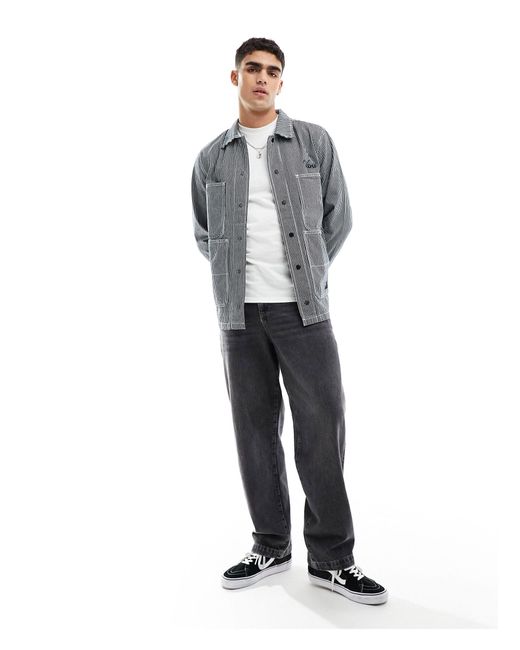 Vans Gray Striped Trucker Jacket With Embroidered Logo for men