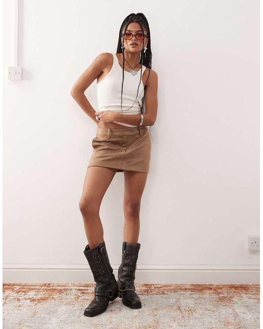 Lioness Natural Mirage Faux Suede Low Rise Mini Skirt