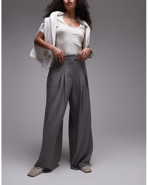 Pantalon ultra large habillé à pinces et taille haute - gris TOPSHOP en coloris Gray