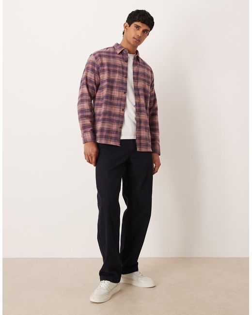 Abercrombie & Fitch Red Long Sleeve Cropped Flannel Plaid Shirt for men