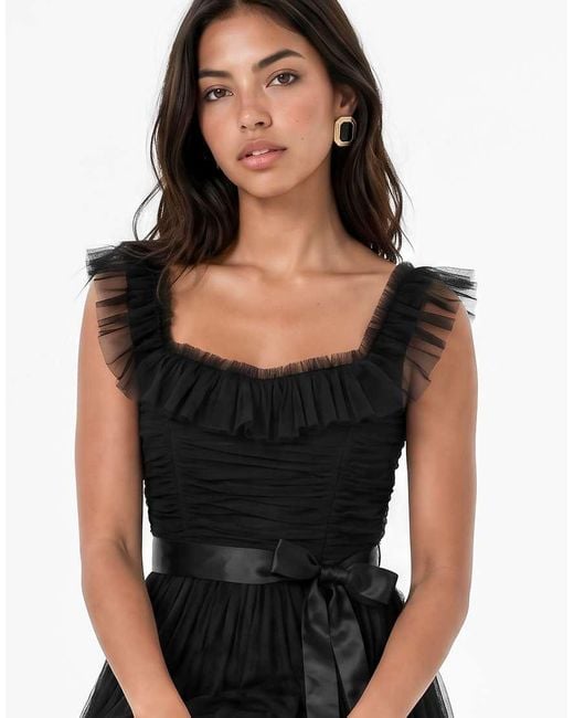 ANAYA Black Strappy Ruffle Maxi Dress
