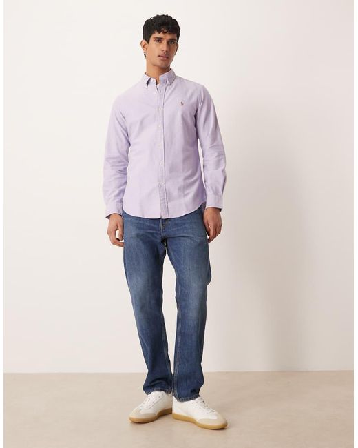 Polo Ralph Lauren Purple Icon Logo Cotton Oxford Long Sleeve Shirt for men