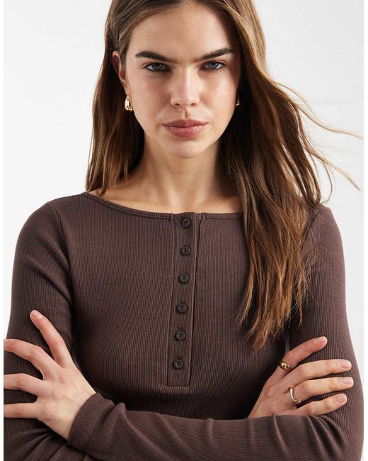 New Look Brown Button Down Long Sleeve Top
