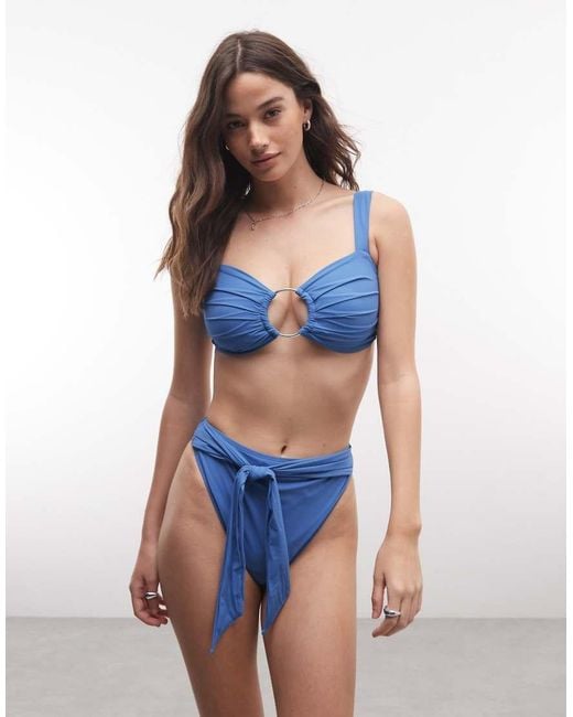 ASOS Blue Fuller Bust Penelope Pleat Crop Bikini Top With Hoop Detail