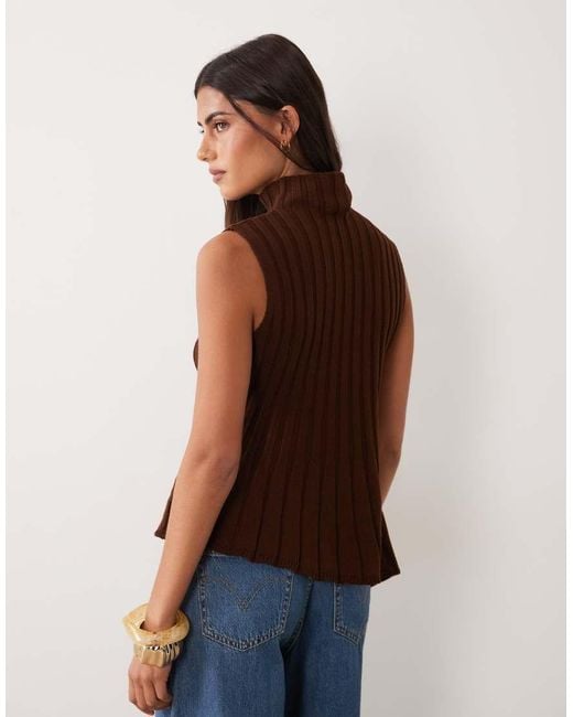 ASOS Brown Knitted Ribbed High Neck Tank Top