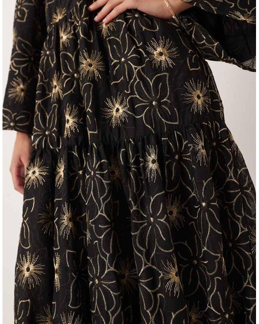 Sister Jane Black Dream Embroidered Smock Maxi Dress
