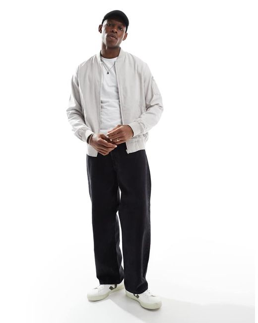 French Connection White French Connection Linen Bomber Jacket for men