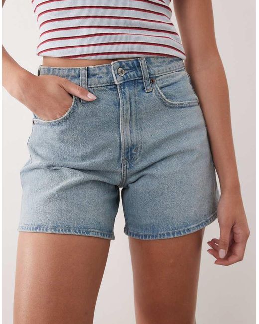 Abercrombie & Fitch Blue Curve Love High Rise Denim Short With Clean Hem