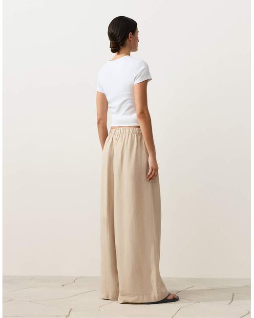 Oysho Natural 100% Linen Wide Leg Trousers