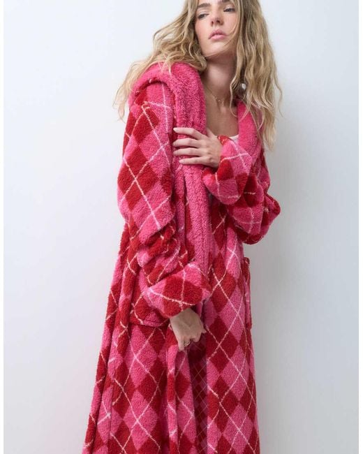Loungeable Red Cosy Hooded Midi Dressing Gown