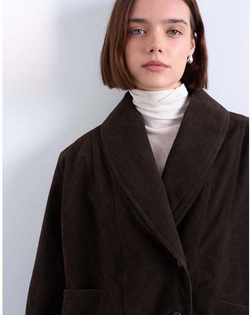 TOPSHOP Blue Faux Suede Shawl Bomber Jacket