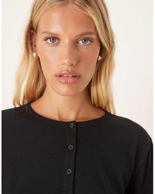 ASOS Black Mix & Match Cotton Long Sleeve Henley Pajama Top
