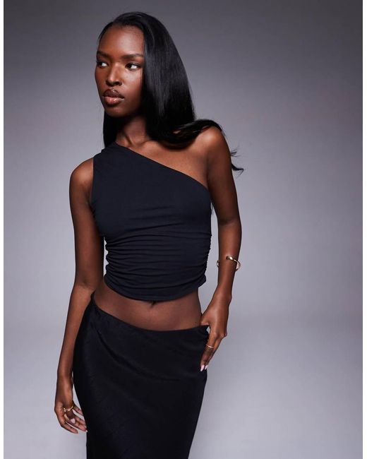 Oh Polly Blue Andi One Shoulder Crop Top