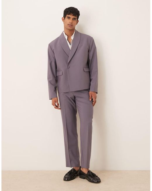 ASOS Purple Double Breasted Wrap Boxy Suit Tuxedo Jacket for men