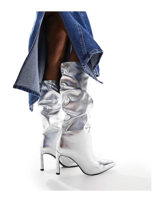 bershka knee high suede boots in taupe