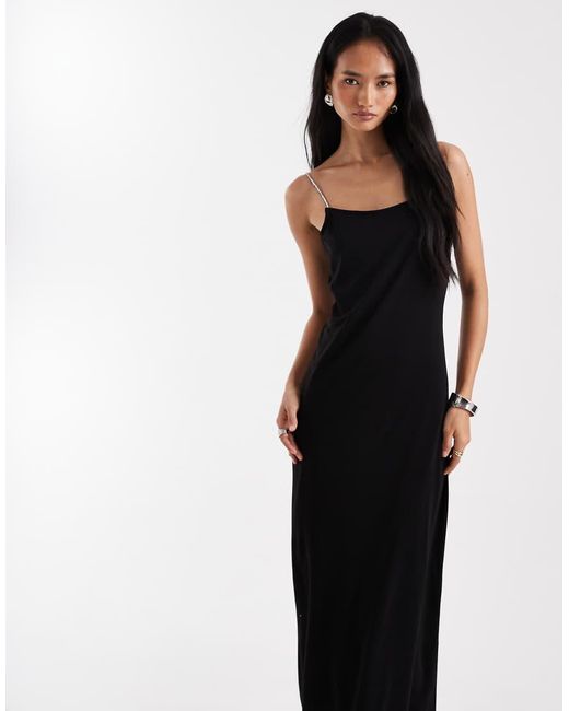 Vero Moda Black Slinky Jersey Midi Dress With Diamante Embellished Cami Straps