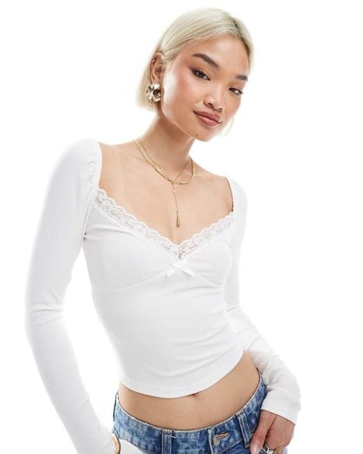 Glamorous White V-Neck Long Sleeve Top