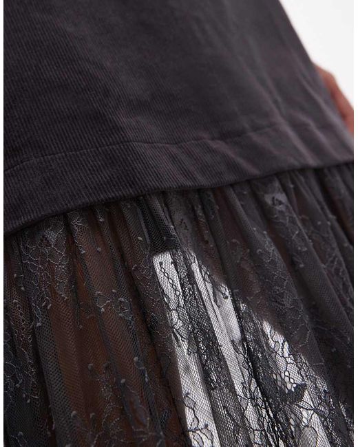 ASOS Gray Cord T-shirt Hybrid Mini Dress With Lace Skirt