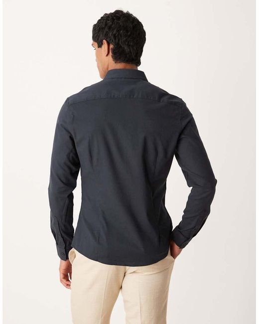 ASOS Blue Easy Iron Royal Oxford Slim Shirt for men