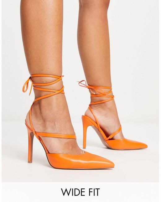 ASOS Wide Fit Pride Tie Leg High Heeled Shoes in Orange | Lyst Canada