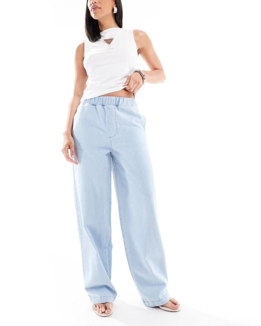 Miss Selfridge Blue Pull On Elastic Waist Straight Leg Jeans