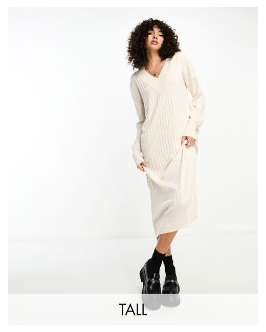ONLY Natural Knitted V Neck Maxi Dress