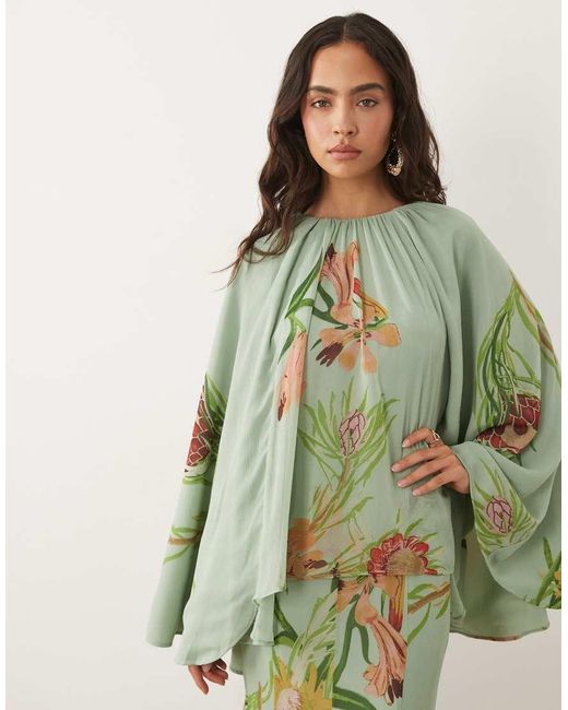 ASOS Green Full Volume Cape Maxi Dress With Godets