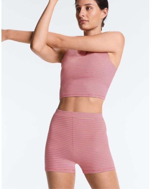 Oysho Pink Comfortlux High-rise 5cm Striped Hot Pants