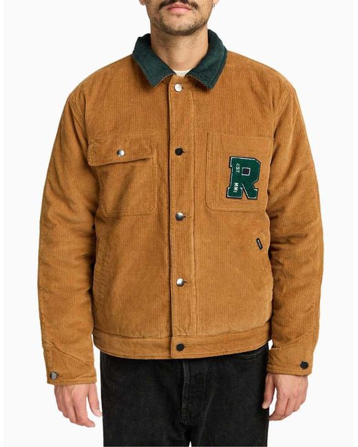 RVCA Brown Post Dayshift Cord Jacket With Flannel Lining for men