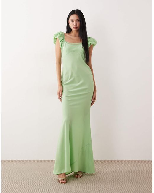 asos green ruffle dress Asos Design Tall Sleeve Double Layer Shift in Lime green