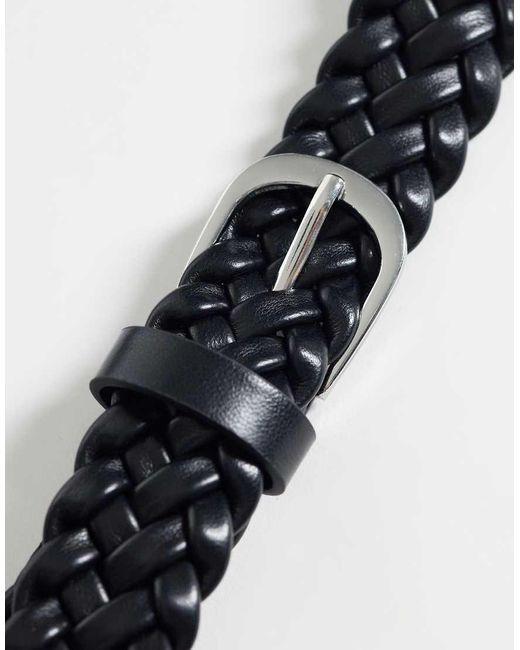 ASOS White Smart Slim Faux Leather Woven Belt With Rounded Silver Buckle for men