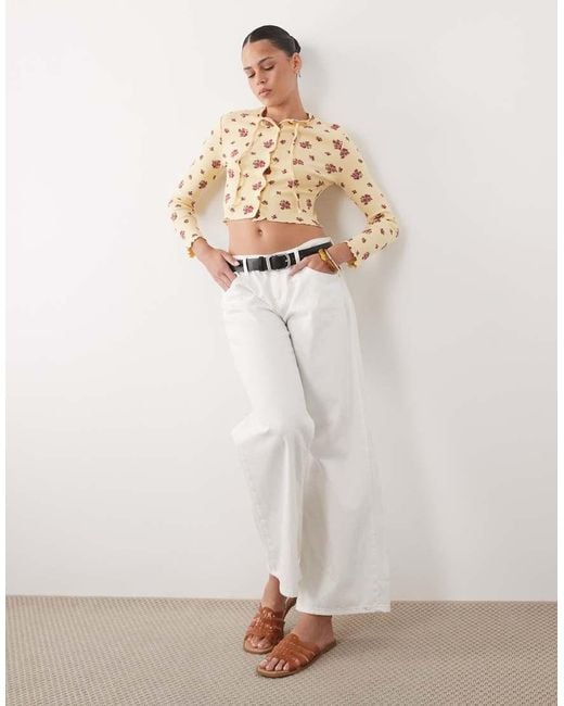 Miss Selfridge Natural Cropped Cardigan With Bow Detail