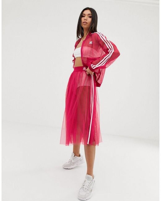 Falda de tul de malla en rosa con tres rayas de Adidas Originals de color Pink