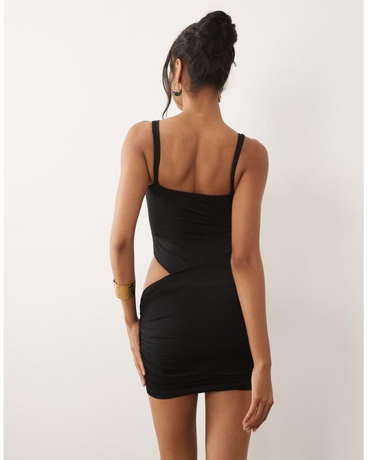 Oh Polly Black Square Neck Cut Out Detail Wrap Skirt Mini Dress
