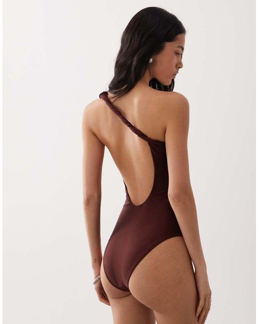 Mango Red Twist Detail One Shoulder Swimsuite