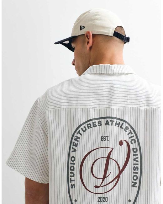 ASOS White Oversized Pinstripe Revere Shirt With Back Print for men