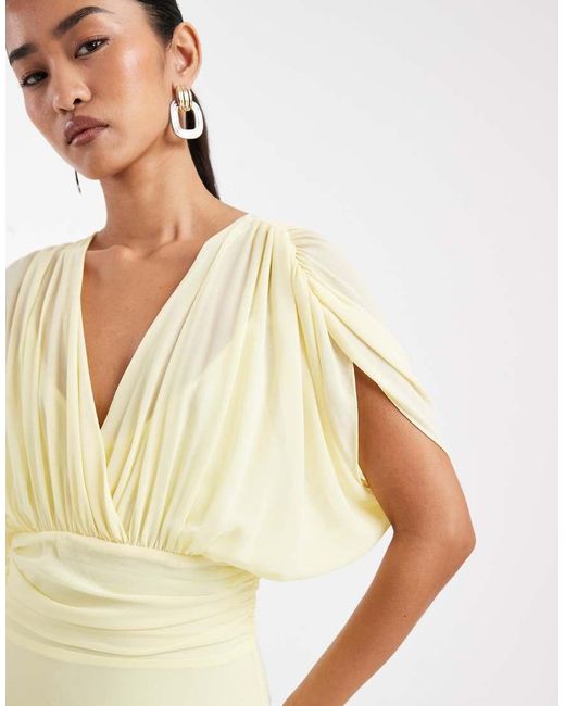 TFNC London Yellow Bridesmaid Pleated Chiffon Maxi Dress