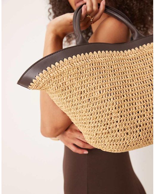 Mango Schoudertas Van Raffia Met Voering in het Brown