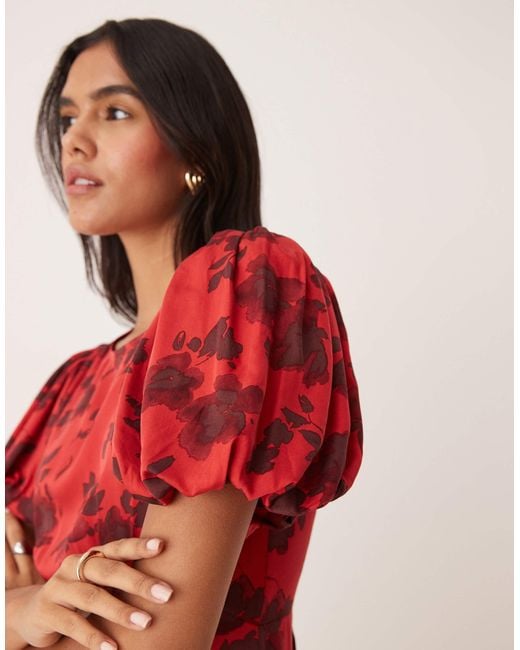 Nobody's Child Red Quinn Puff Sleeve Midi Dress