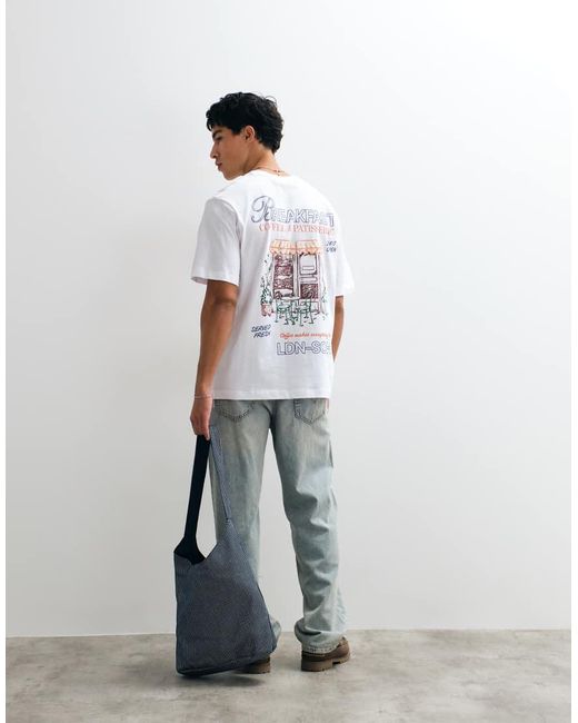 Jack & Jones White Breakfast Sketch Backprint T-shirt for men
