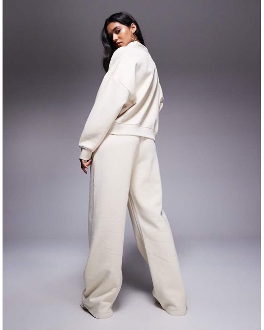 Kaiia Natural Cotton Blend Embroidered Logo Button Detail Wide Leg joggers Co-ord