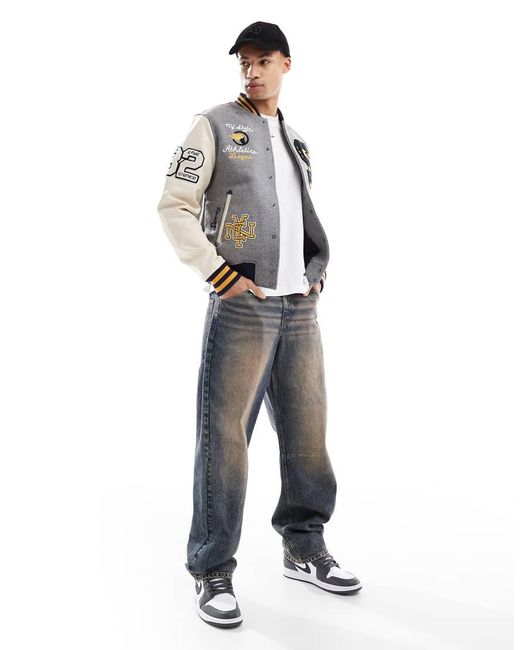 Superdry Gray College Patched Bomber Jacket for men