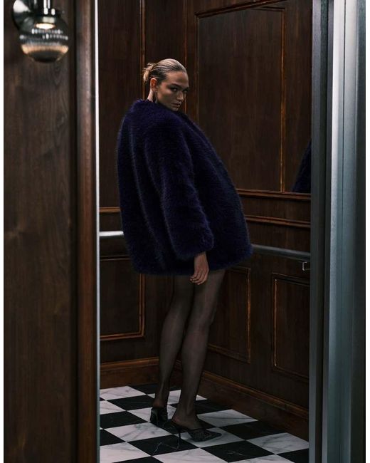 Mango Black Featuring Kaia Gerber Faux Fur Collarless Jacket