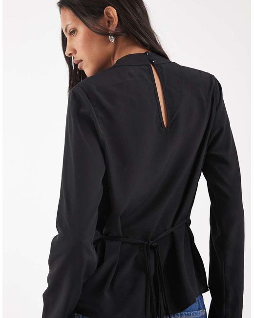 ASOS Blue Cowl Neck Tie Waist Blouse