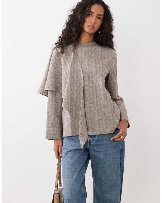 Pretty Lavish Natural Draped Long Sleeve Jumper