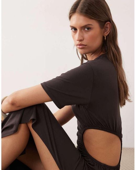 ASOS Brown Short Sleeve Maxi Dress With Cut Out Detail