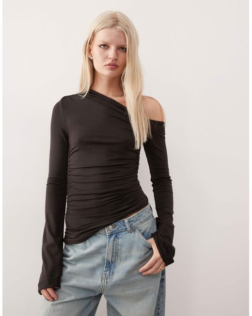 Weekday Black Asymmetric Shoulder Long Sleeve Top