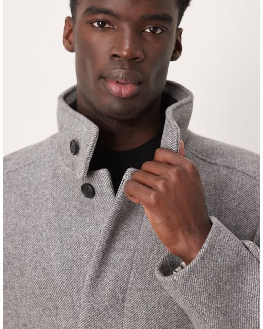 SELECTED Gray Reuben Overcoat With Funnel Neck for men